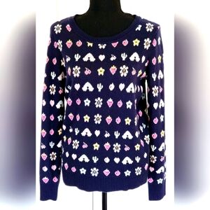 SAKS FIFTH AVENUE Trendy Video Glam Sweater Scoop Neck Navy sz M